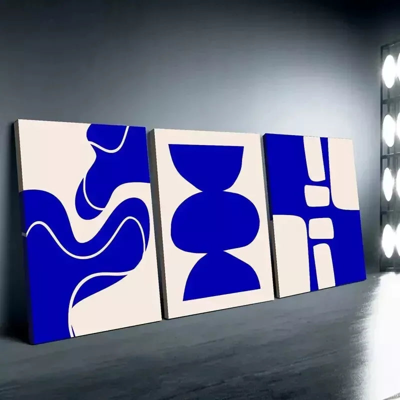 3pcs  Minimalist Abstract Art, Bright Blue Canvas Wall Art Set Canvas Framed 50x70cm - High Quality Print 100% Australian Made Wall Canvas Ready to Hang