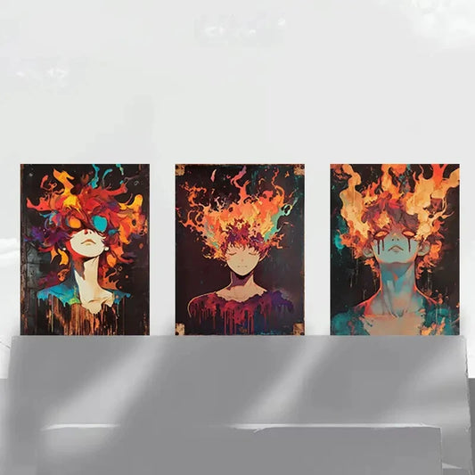 3pcs Flame Hero Colourful Painting Metal Print Ready to Hang Art