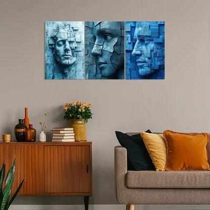 3pcs Vintage Blue-Toned Portrait Metal Print Ready to Hang Art