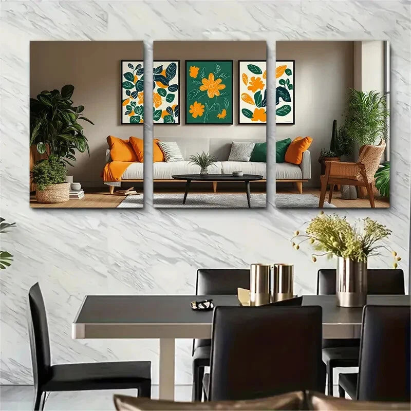 3pcs Abstract Floral Print Matisse Leaf Print Metal Print Ready to Hang Art