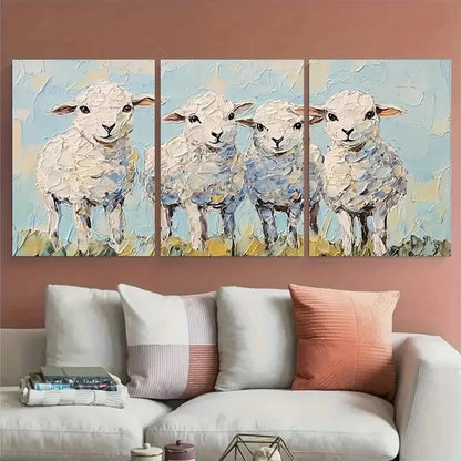 3pcs Sheep Baby Farm Animals Impasto Design Metal Print Ready to Hang Art