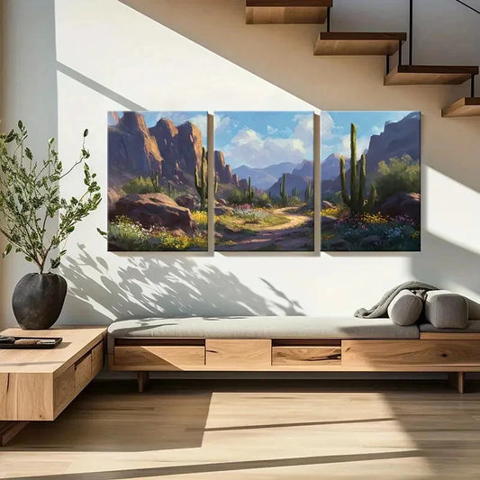 3pcs Desert Landscape Cactus Mountains Metal Print Ready to Hang Art