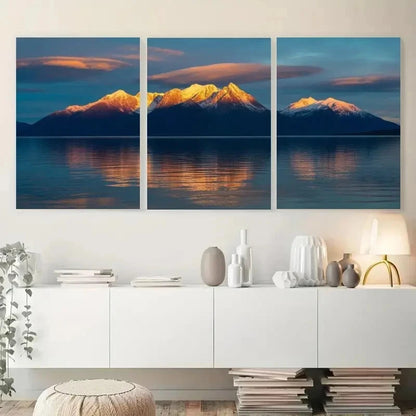 3pcs Snowy Mountains & Calm Lake Landscape Metal Print Ready to Hang Art