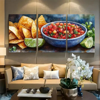 3pcs Chips and Salsa Mexican food Watercolor Metal Print Ready to Hang Art