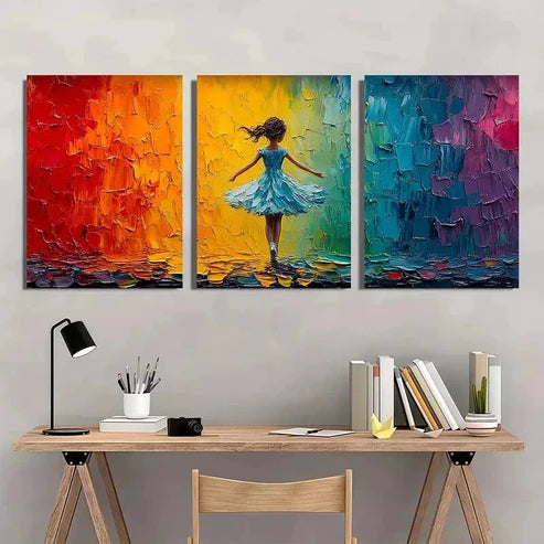 3pcs Cute Little Ballerina Abstract Girl Wall Art Set Canvas Unframed - High Quality Print 100% Australian Made Wall Canvas