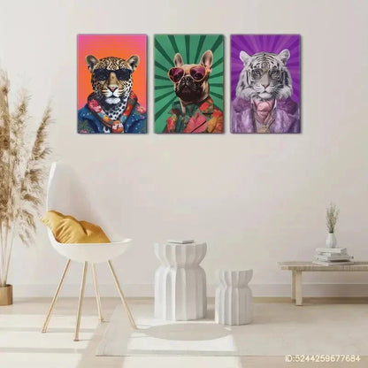 3pcs Animal Portrait Funky Print Modern Art Style Metal Print Ready to Hang