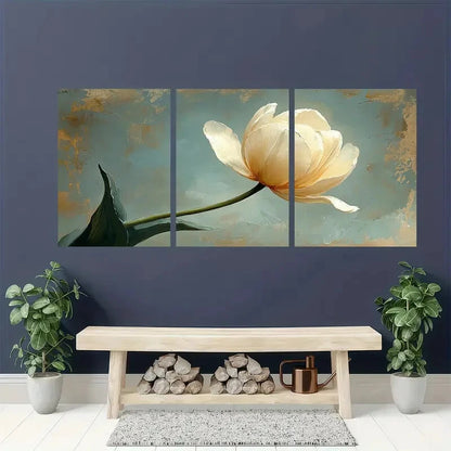 3pcs Beige Art Tulip Flower Painting Print Metal Print Ready to Hang Art