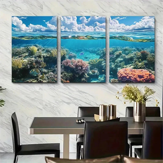 3pcs Bermuda Atlantic Ocean Blue Metal Print Ready to Hang Art