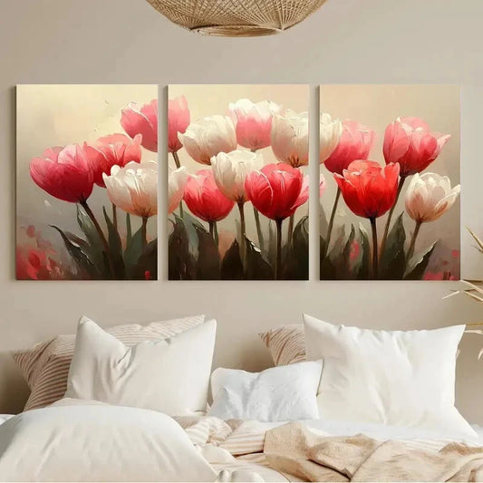 3pcs Pink Tulip Minimalist Watercolor Botanical Metal Print Ready to Hang Art