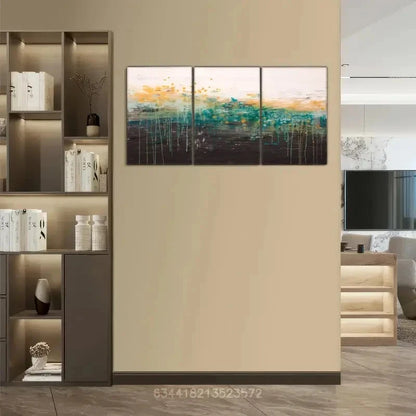 3pcs Vibrant Abstract Metal Teal Orange & Blue Tones Print Ready to Hang Art