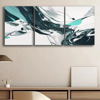 3pcs Abstract Wave Pattern Black White Teal Green Metal Print Ready to Hang Art