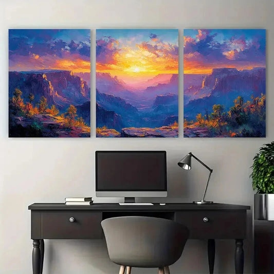 3pcs Mountain Nature Landscape Sunset Canyon Metal Print Ready to Hang Art