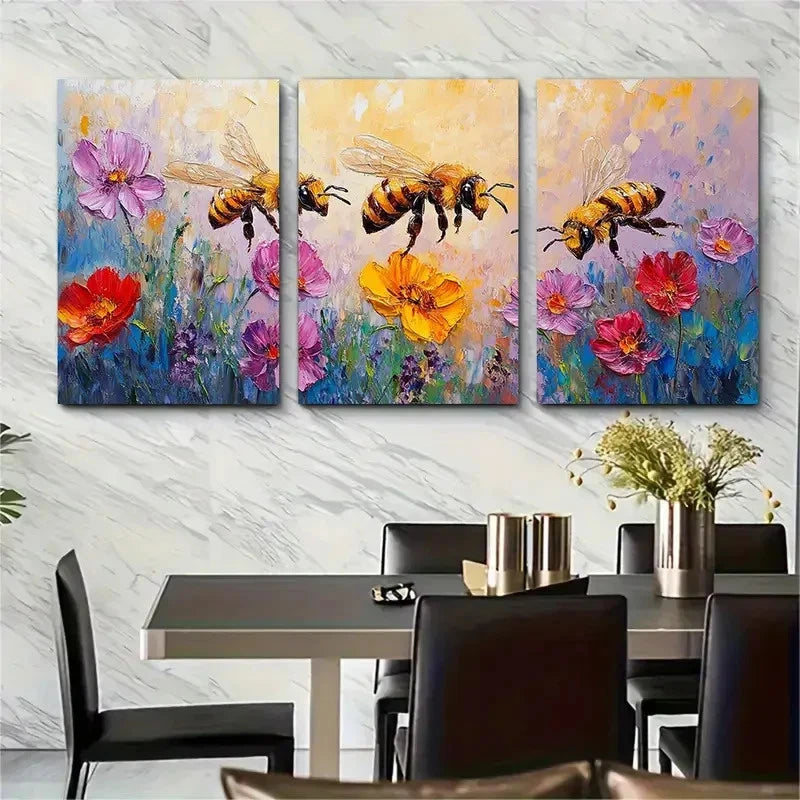 3pcs Honeybee Oil Painting on Canvas F I Wall Art Set Canvas Framed 60x90cm - High Quality Print 100% Australian Made Wall Canvas Ready to Hang