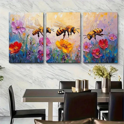 3pcs Honeybee Oil Painting on Canvas F I Wall Art Set Canvas Framed 60x90cm - High Quality Print 100% Australian Made Wall Canvas Ready to Hang