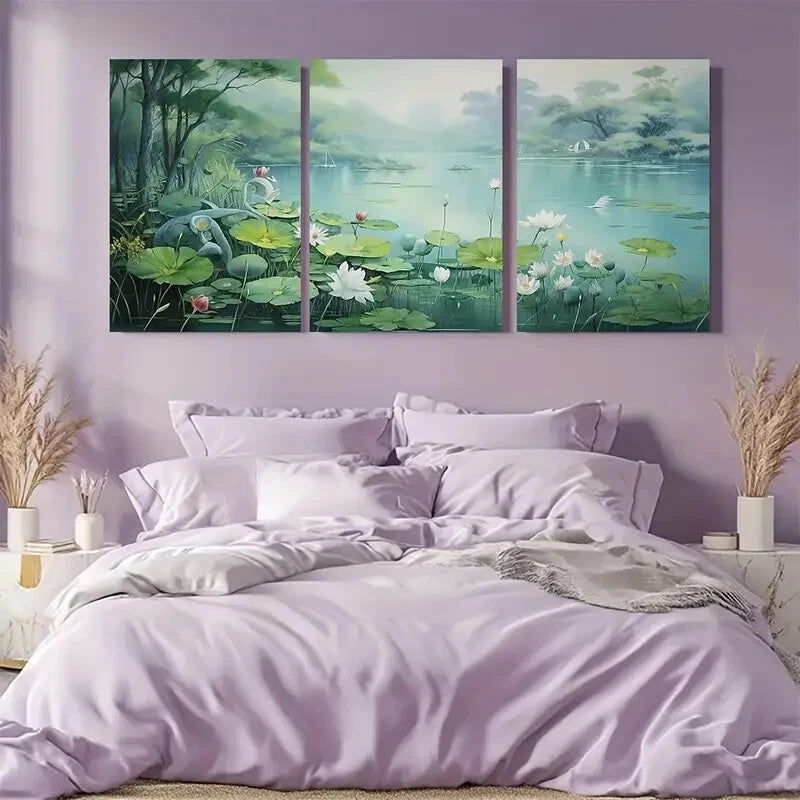 3pcs Water Lily Wall Art Lake Wall Print Metal Print Ready to Hang Art