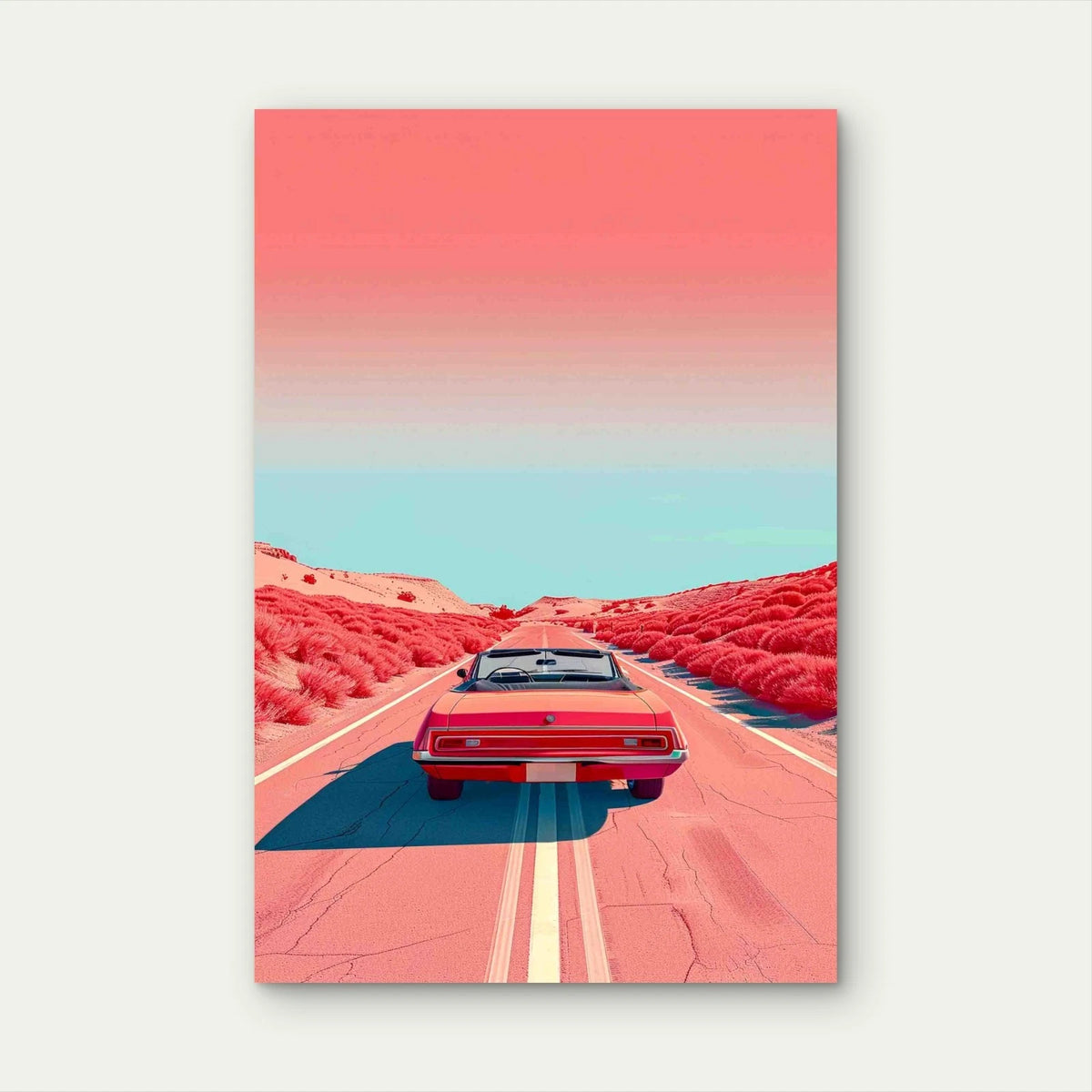 Red Car On Coast Side 40x60cm Metal Print Ready to Hang