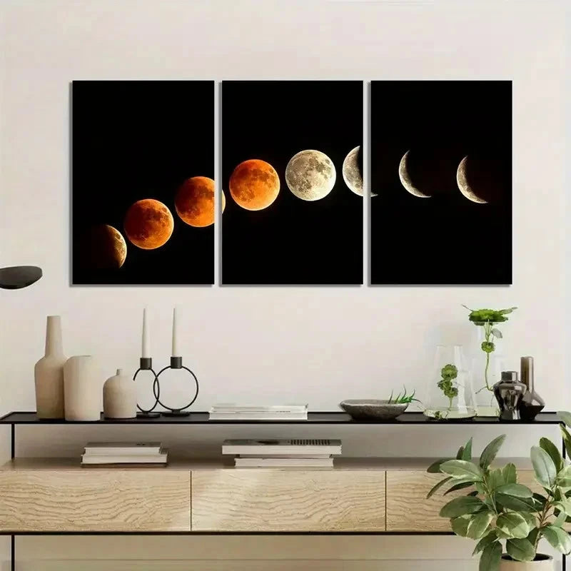 3pcs Moon'S Phases Time-Lapse Art Posters Metal Print Ready to Hang Art