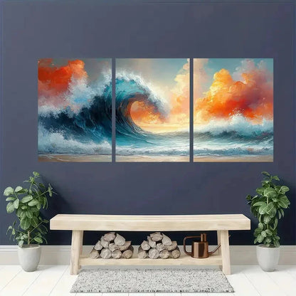 3pcs Abstract Ocean Oil Painting Wave Texture Metal Print Ready to Hang Art