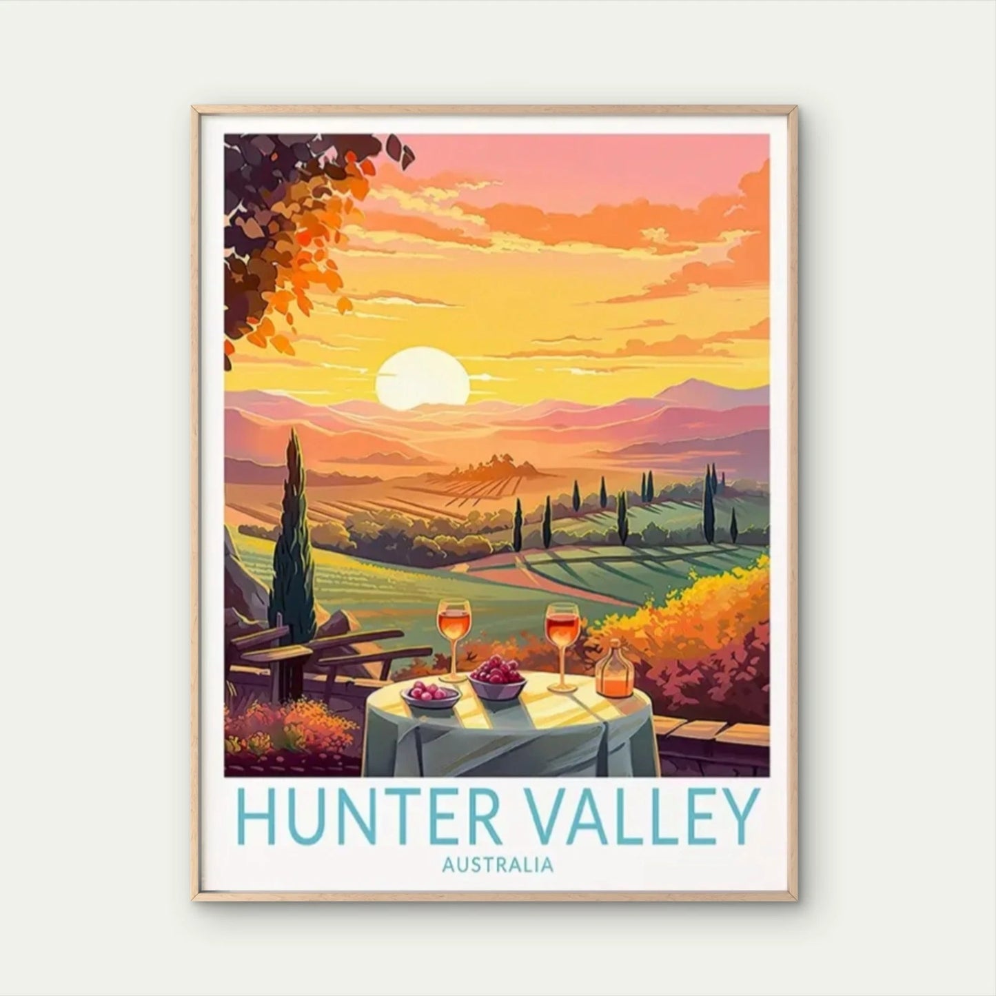 Hunter Valley Australia Sunset Wine Country Travel Poster Print Wall Art