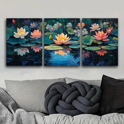 3pcs Aquatic Plants On Water Luxurious Wall Art Set Canvas Framed 50x70cm - High Quality Print 100% Australian Made Wall Canvas Ready to Hang