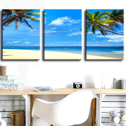 3pcs Beach Coconut Beach Landscape Painting Metal Print Ready to Hang Art