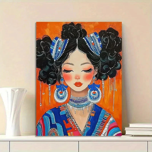 African Woman with Large, Curly Hair Styled 40x60cm Metal Print Ready to Hang