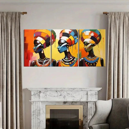 3pcs Abstract African Art Colorful Headdresses Metal Print Ready to Hang Art