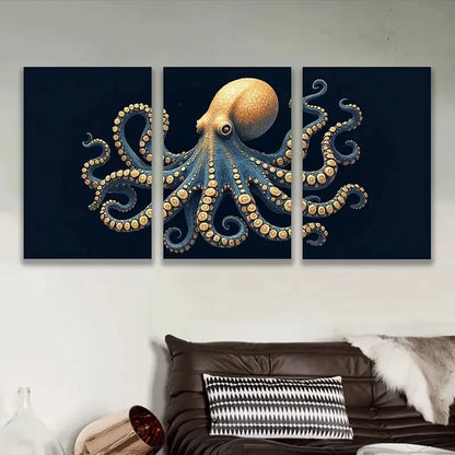 3pcs Abstract Octopus Artwork Wall Art Set Canvas Framed 50x70cm - High Quality Print 100% Australian Made Wall Canvas Ready to Hang