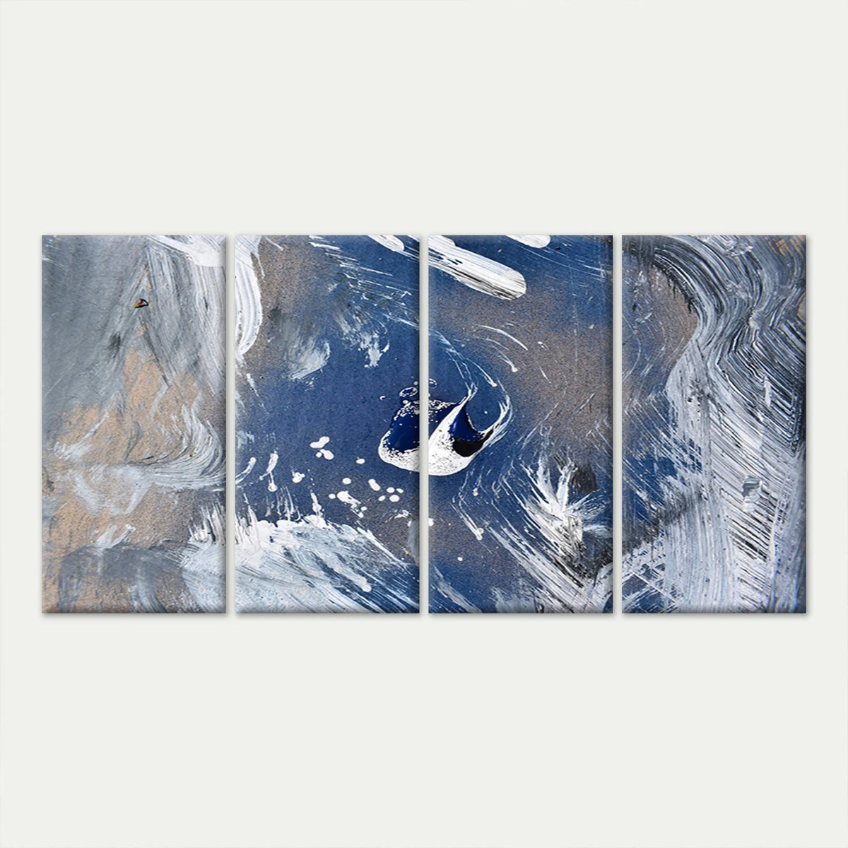 4pcs Abstract Blue and Silver Paint Wall Art Canvas Framed 45x80cm - High Quality Print 100% Australian Made Wall Canvas Ready to Hang