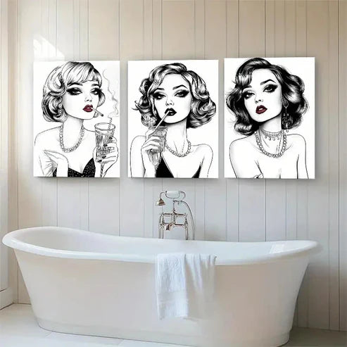 3pcs Vintage Glamour Fashionable Woman Perfect Wall Art Canvas Unframed - High Quality Print 100% Australian Made Wall Canvas