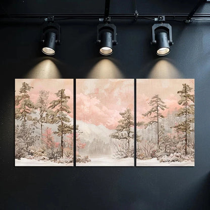 3pcs Snow-Covered Pine Forest Metal Print Ready to Hang Art