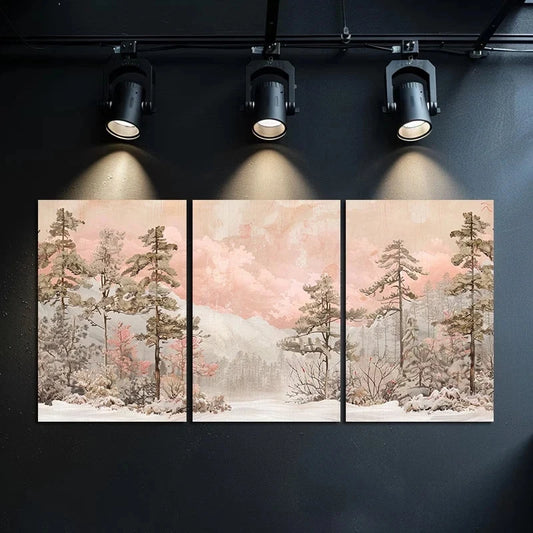 3pcs Snow-Covered Pine Forest Metal Print Ready to Hang Art