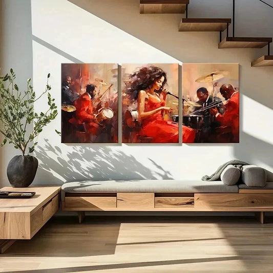 3pcs Watercolor Design of a Female Singer Wall Art Set Canvas Framed 40x60cm - High Quality Print 100% Australian Made Wall Canvas Ready to Hang