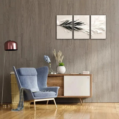 3pcs Feather Print Black and White art Metal Print Ready to Hang Art