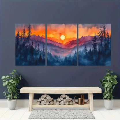 3pcs Snoqualmie Pass Watercolor Landscape Metal Print Ready to Hang Art