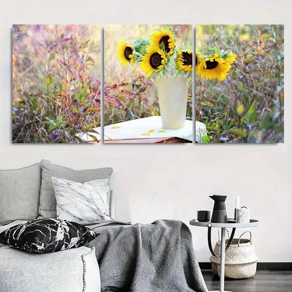 3pcs Sunflower Vibrant Nature Inspired Metal Print Ready to Hang Art