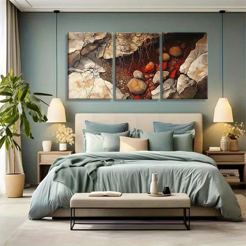 3pcs Abstract Riverbed Rock Soil Tones Wall Art Metal Print Ready to Hang Art