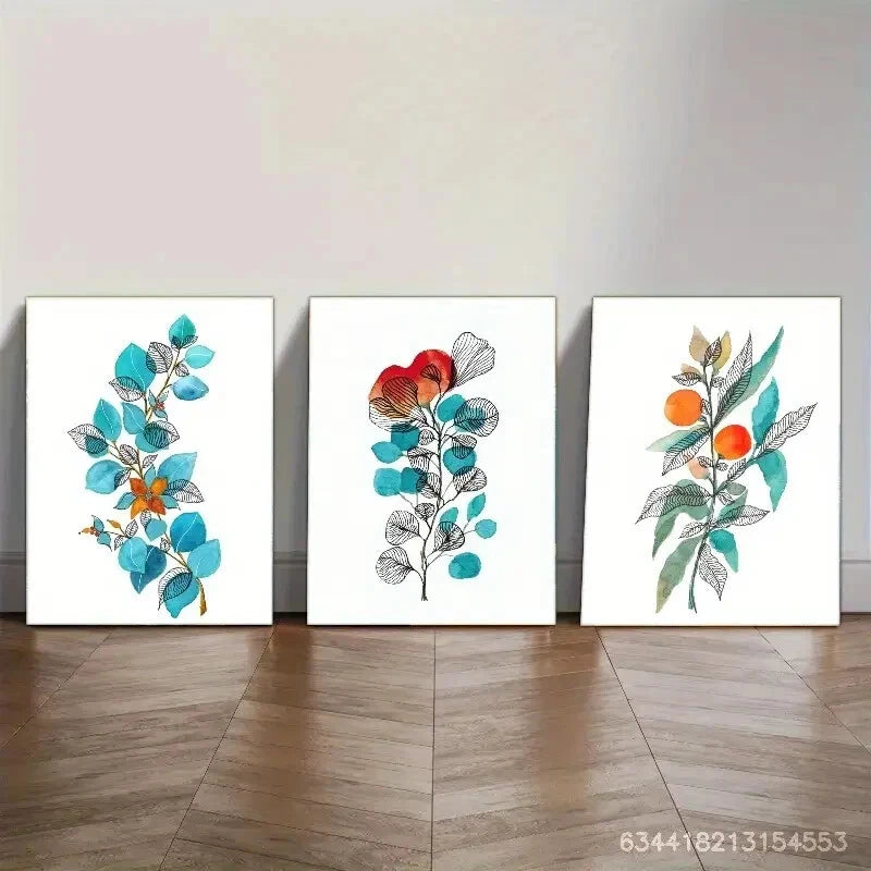 3pcs Artistic Accent Leaves Decoration Poster Metal Print Ready to Hang Art