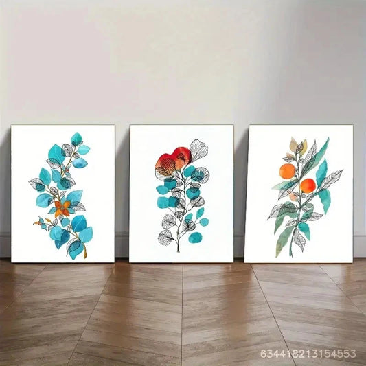 3pcs Artistic Accent Leaves Decoration Poster Metal Print Ready to Hang Art