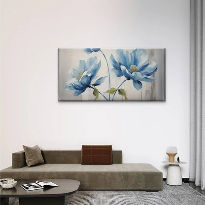 Modern Blue Floral Abstract Wall Art Canvas Office Home Room Framed 120x60cm
