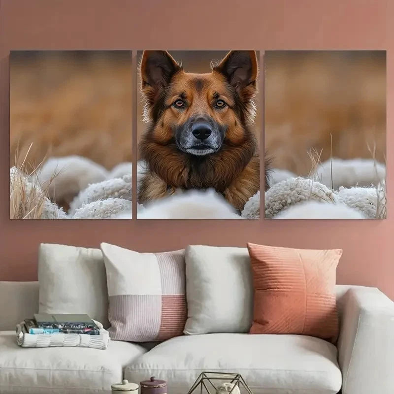 3pcs Shepherd Dog Vivid Illustration Metal Print Ready to Hang Art