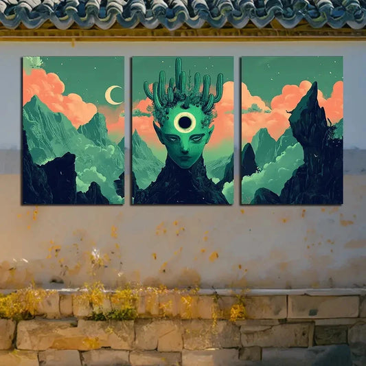 3pcs Strange Person in the Desert Metal Print Ready to Hang Art