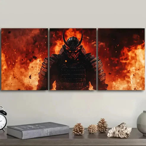 3pcs Crimson Warrior with Black Horns Wall Art Set Canvas Unframed - High Quality Print 100% Australian Made Wall Canvas