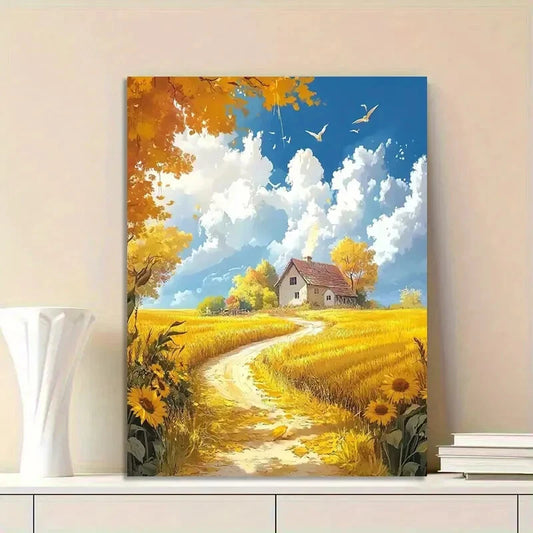 Autumn Countryside Old house Painting 40x60cm Metal Print Ready to Hang