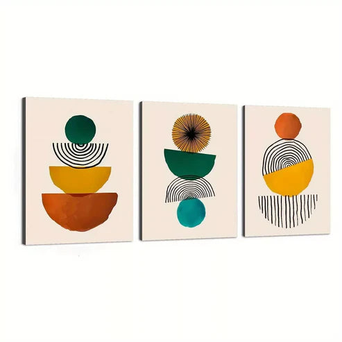3pcs Abstract Mid-Century Modern Geometric Wall Art Set Canvas Framed 60x90cm - High Quality Print 100% Australian Made Wall Canvas Ready to Hang