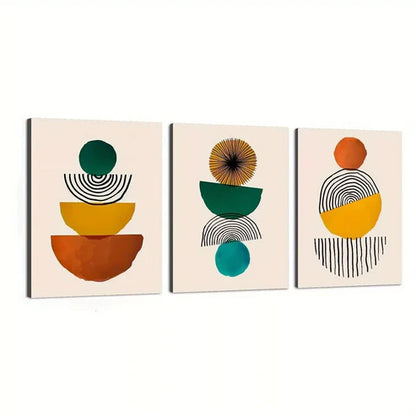 3pcs Abstract Mid-Century Modern Geometric Wall Art Set Canvas Framed 60x90cm - High Quality Print 100% Australian Made Wall Canvas Ready to Hang