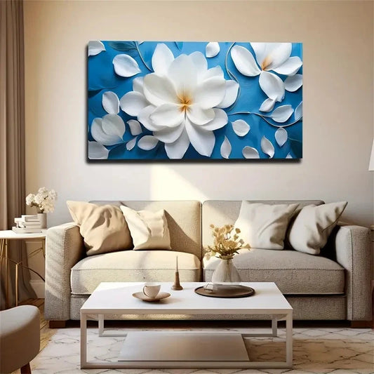 Flowers White Petals Suitable Wall Art Canvas Office Home Room Framed 120x60cm