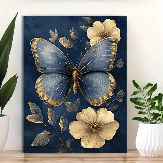 Beautiful Antique Golden Butterfly Painting 40x60cm Metal Print Ready to Hang