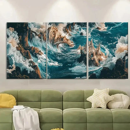 3pcs A Rough Ocean Scene Ocean Landscape Metal Print Ready to Hang Art