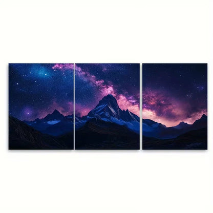 3pcs Celestial Mountain Starry Night Sky Metal Print Ready to Hang Art